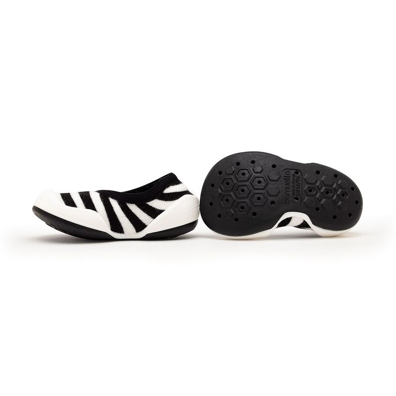 Komuello Baby Girl First Walk Sock Shoes Flat Style - Black White Stripe, 3 of 11