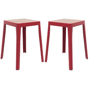 LeisureMod Tresse Stackable Dining Stool – Mid-Century Modern Square Backless Wicker-Top Seat Indoor Outdoor Use for Kitchen, Patio, Garden Set of 2 - 1 of 4