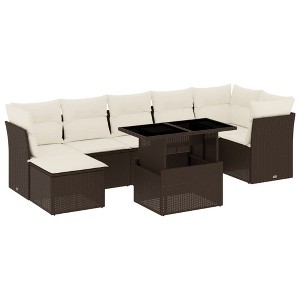 vidaXL 8 Piece Patio Sofa Set with Cushions Brown and Cream Poly Rattan - without storage - 1 of 4