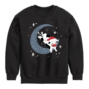 Boys' - Instant Message - Christmas Santa Cow Jumping Over Moon Graphic Long Sleeve Fleece Sweatshirt - 1 of 4