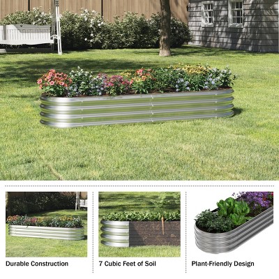 Large Silver Galvanized Steel Raised Garden Bed Planter