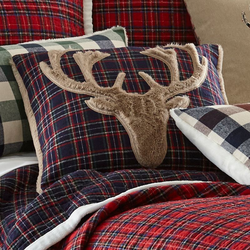 Plaid Fur - Deer on Navy Plaid Decorative Pillow - Levtex Home, 3 of 4