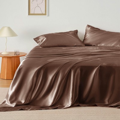 Bedsure | 4 Pcs Satin Sheets Set Similar to Silk Sheets Luxury & Ultra Soft, Non-Fading & Wrinkle Free