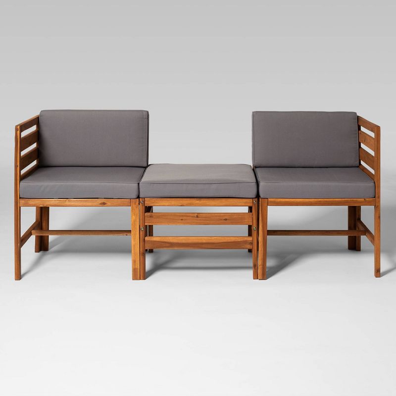 3pc Modular Acacia Wood Patio Chat Set with Cushions - Saracina Home, 4 of 23