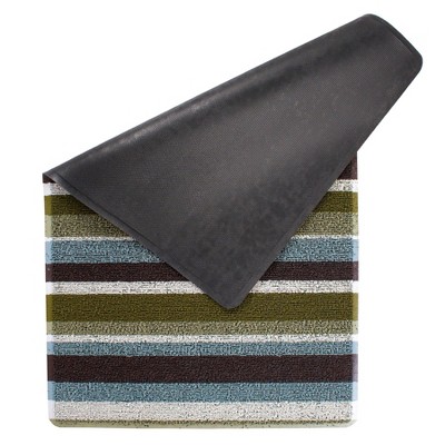 Green and Blue Striped Tufted Outdoor Door Mat 29" x 18"