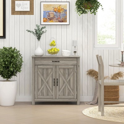 NicBex Farmhouse 2-Doors Sideboard,Kitchen Storage Cabinets with 2 Barn Doors and Drawer for Kitchen,Living room,and Dining Room