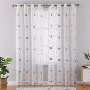 White Semi Sheer Curtains Floral Embroidered Bathroom Window Curtain, Voile Grommet Light Filtering Curtains Treatment - 1 of 4