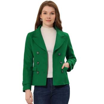 Allegra K Women's Notched Lapel Double-Breasted Pea Coat