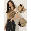 INSPIRE CHIC Women's Clubwear Short Sleeve Shiny Metallic Blouse - 2 of 4