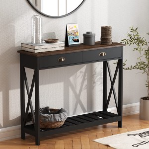 ORRD 40" Farmhouse Console Table with Drawer, Narrow Rustic Entryway Sofa Table with Storage Shelf（White） - 1 of 4