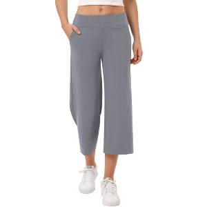 Women's Stretchy 7/10 Wide Leg Pants High Waist Casual Palazzo Trousers Comfortable Workout Lounge - 1 of 4