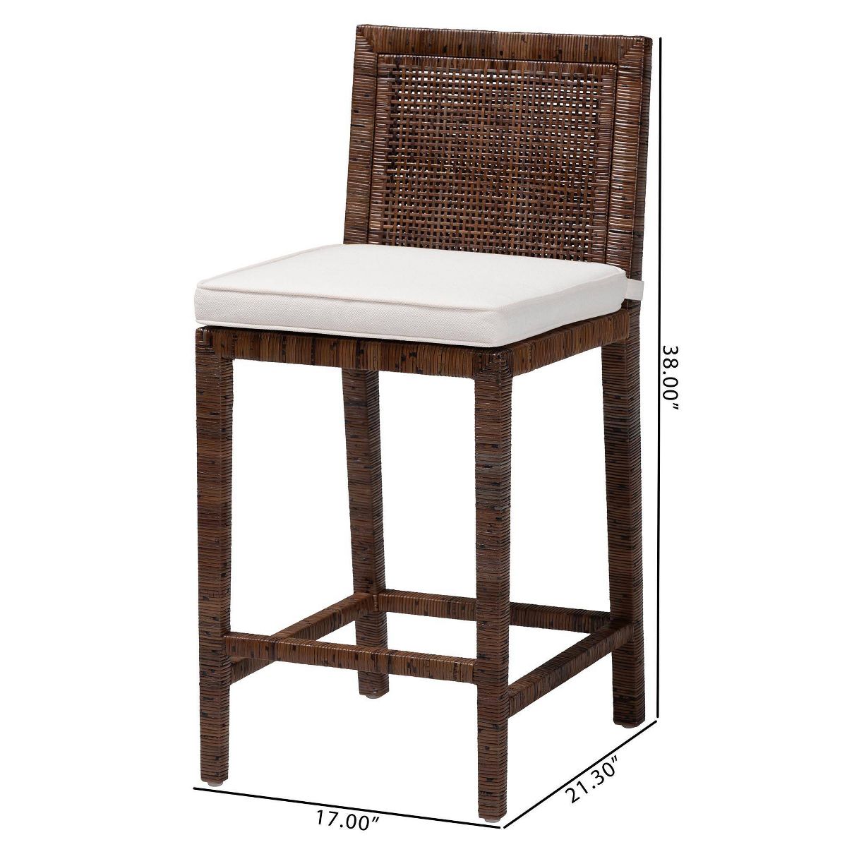 bali & pari Sofia Rattan Counter Stool with Mahogany Wood Frame Counter Height Chair Brown - thumbnail 9