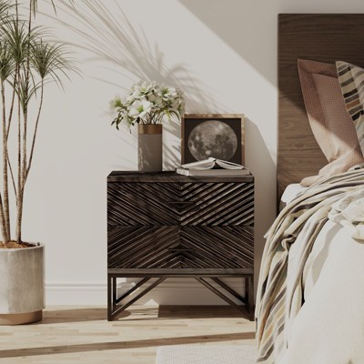 JIONJOY Black Contemporary 2-Drawer Nightstand with Modern Bedside Table and Wooden Drawers