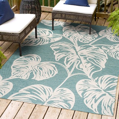 JONATHAN Y Tobago High-Low Two-Tone Monstera Leaf Floral Indoor/Outdoor Area Rug