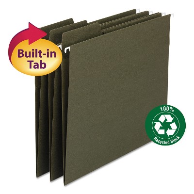 Smead FasTab Recycled Hanging File Folders Letter Green 20/Box 64037