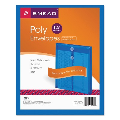 Smead Poly String & Button Envelope 9 3/4 x 11 5/8 x 1 1/4 Blue 5/Pack 89542