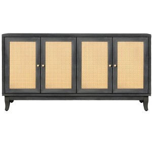 HomeRoots 65" Charcoal and Natural Wood and Rattan Sideboard with Four Doors - 1 of 4