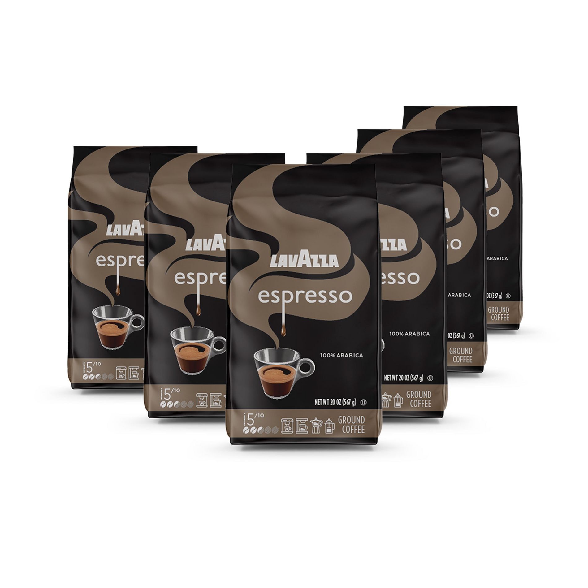 Lavazza Espresso Ground Coffee, Medium Roast, 100% Arabica, 20 oz Bag (Pack of 6)