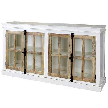 Tucker Credenza with Clear Tempered Glass Window White/Natural - Stylecraft
