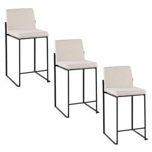 LumiSource Set of 3 Fuji High Back Counter Height Barstools Steel Fabric - 1 of 4
