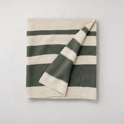 Color Block Wide Stripe Knitted Throw Blanket Dark Green/Oatmeal - Hearth & Hand™ with Magnolia