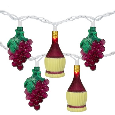 Northlight Grapes and Wine Bottles Patio Light Set - 7.5' White Wire - 10ct