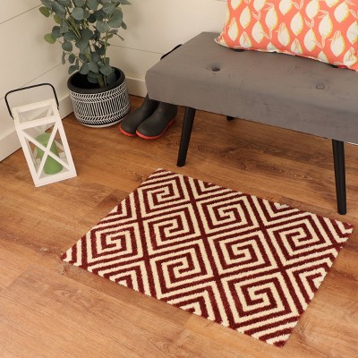 Red and Off-White Polyester Geometric Indoor/Outdoor Doormat