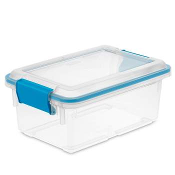  Sterilite Lidded Stackable 30 Gallon Storage Tote Container  w/Handles & Indented Lid for Space Saving Household Storage, Marine Blue,  24 Pack
