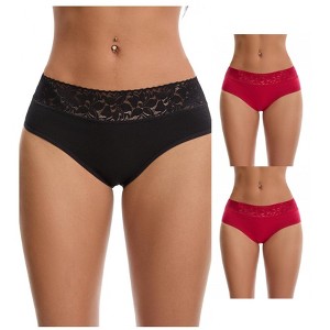 INSPIRE CHIC Women's Lace Mid Waisted Soft Breathable Briefs Underwear 3 Packs - 1 of 4