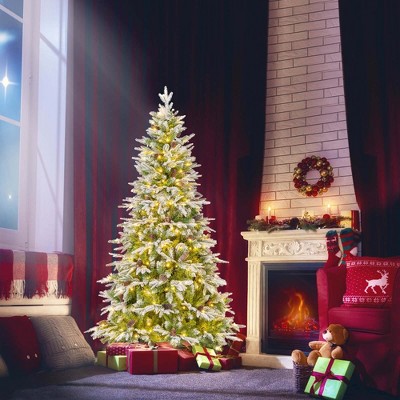 Costway 6/7.5/9 FT Artificial Christmas Tree Hinged Xmas Tree with 765/1135/1871 Branch Tips 280/470/690 Lights