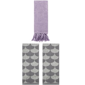 REGALWOVEN 3 Packs Cotton Geometric and Solid Absorbent Soft Hand Towel for Bathroom Kitchen - 1 of 4