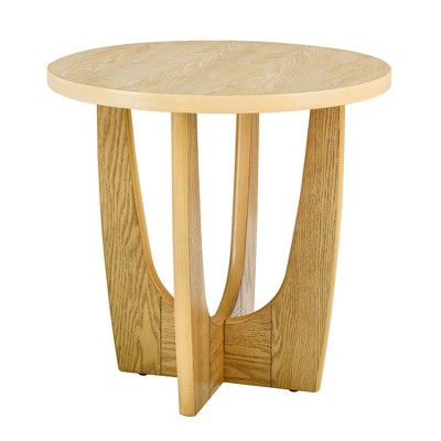 Lirago Round End Table Brown Wood Nightstand for Living Room Oak Finish Modern Coffee Table 24.3"H x 25.2"D x 25.2"W