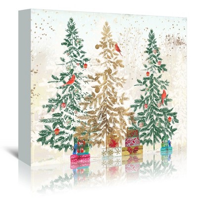 32" x 48" Three Christmas Trees by Pi Holiday Collection Wrapped Canvas Wall Art - Americanflat