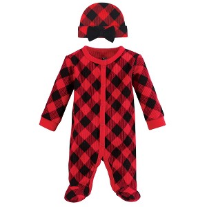 Hudson Baby Girls Thermal Preemie Sleep and Play and Cap, Girl Buffalo Plaid, Preemie - 1 of 2