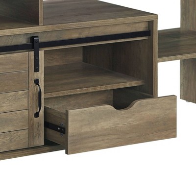Rustic Oak Finish Wasim TV Stand with Sliding Barn Doors