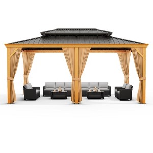 Gray Hardtop Gazebo – Heavy Duty Aluminum Permanent Pavilion with Curtains & Netting for Garden, Patio & Outdoor (1-Pack) - 1 of 4