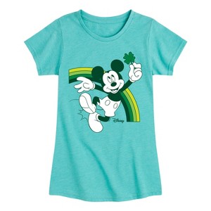 Girls' - Disney - Mickey Green Rainbow Fitted Short Sleeve Graphic T-Shirt - 1 of 4