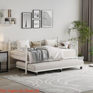Bedroom Sofa Bed w/ Trundle, Twin Size Metal Daybed w/ Floral Headboard, Heavy Duty Metal Slats Support Multifunctional Bed - 1 of 4