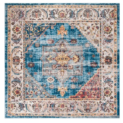 Blue/Ivory Floral Loomed Square Area Rug 7'X7' - Safavieh