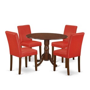 5 Piece Dinette Set for 4 - Round Table with Dropleaf & 4 Parson Chairs - 42 Inch - Mahogany Finish - 1 of 4