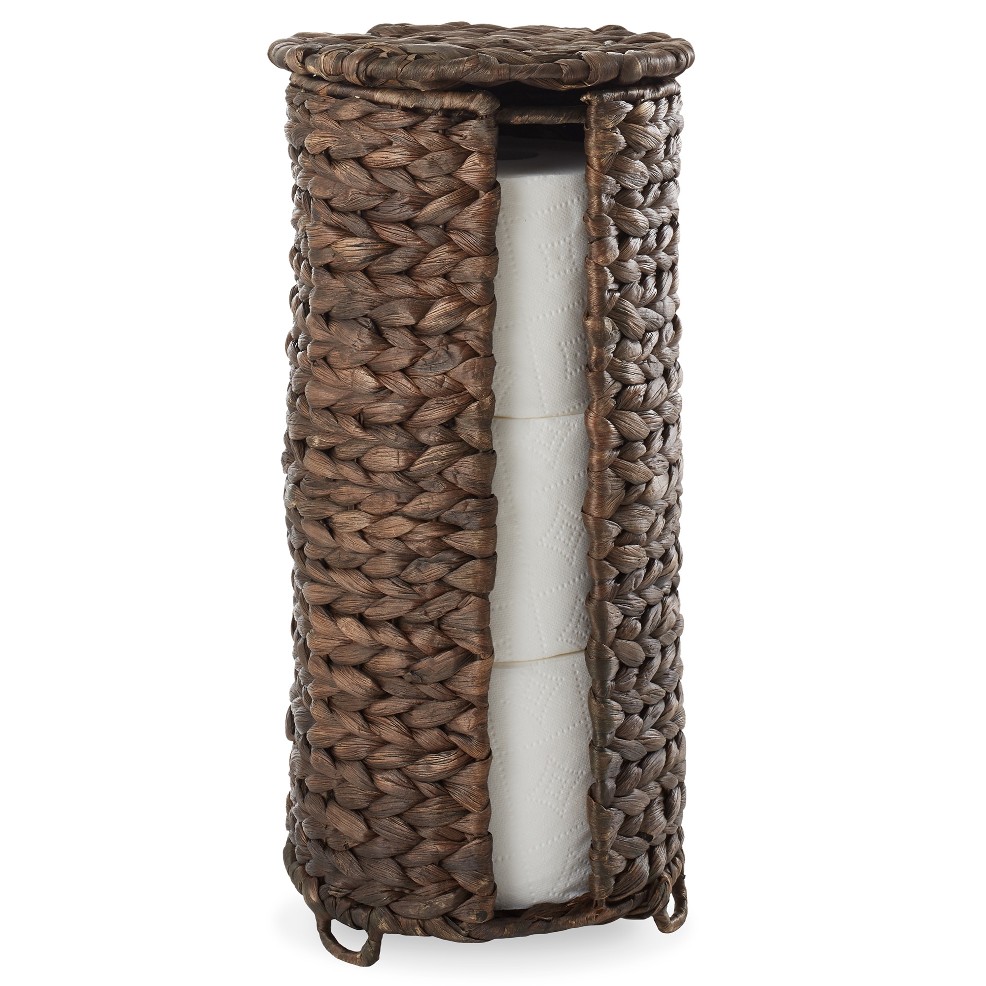 Casafield Toilet Paper Roll Holder - Espresso Dark Brown, Fits 3 Rolls, Free Standing Water Hyacinth Bath Tissue Storage Organizer for Bathroom