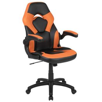 BlackArc High Back Gaming Chair with Orange and Black Faux Leather Upholstery, Height Adjustable Swivel Seat & Padded Flip-Up Arms