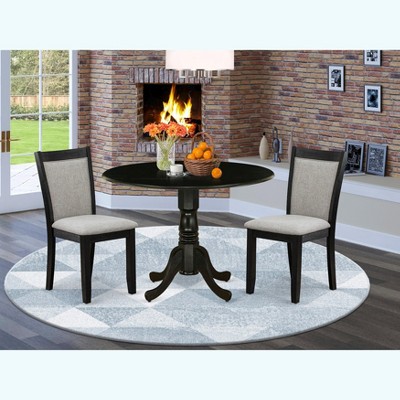 East West Furniture 3-Pc Modern Dining Table Set Consists of a Dining Room Table with Drop Leaves and 2 Shitake Linen Fabric Dining Chairs -Black