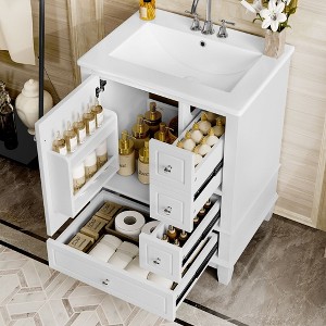 24-Inch Bathroom Vanity with Sink and Drawers White Freestanding Vanity Cabinet - 1 of 4