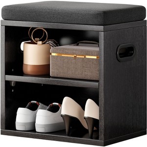 Kumasinova 16"H Compact Shoe Bench with Shelves,Breathable Removable Cushion Entryway Bench with Side Handles,Space-Saving,250lbs Capacity - 1 of 4