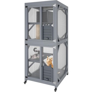 Acekool 68" Outdoor Cat Enclosure on Wheels, Weatherproof Roof, 4 Platforms, Resting Box & Scratch Post, Portable Catio House, Grey - 1 of 4