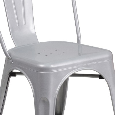 Silver Steel Armless Stackable Indoor-Outdoor Side Chair