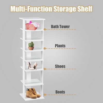 White 7-Tier Bamboo and Wood Shoe Rack Organizer