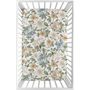 Sweet Jojo Designs Girl Baby Fitted Mini Crib Sheet Vintage Floral Blue and Yellow - 1 of 4