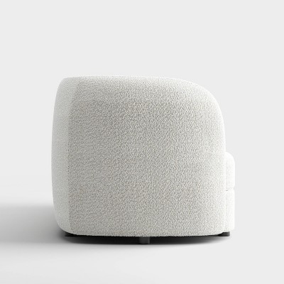 85" Off-White Boucle Fabric Curved Sofa with Wooden Legs